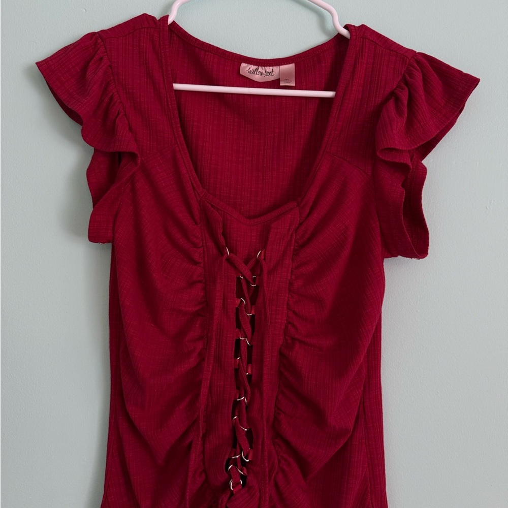Elegant Red Lace-Up Women's Top